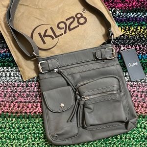 KL928 Crossbody Purse Women Shoulder Handbag Grey Adjustable Strap Leather